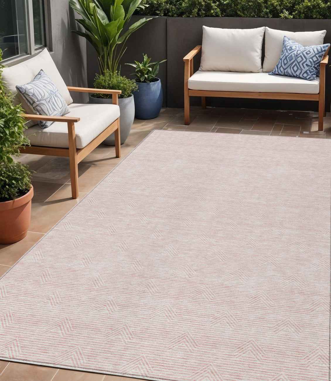 5' X 8' Pink And Gray Geometric Washable Indoor Outdoor Area Rug