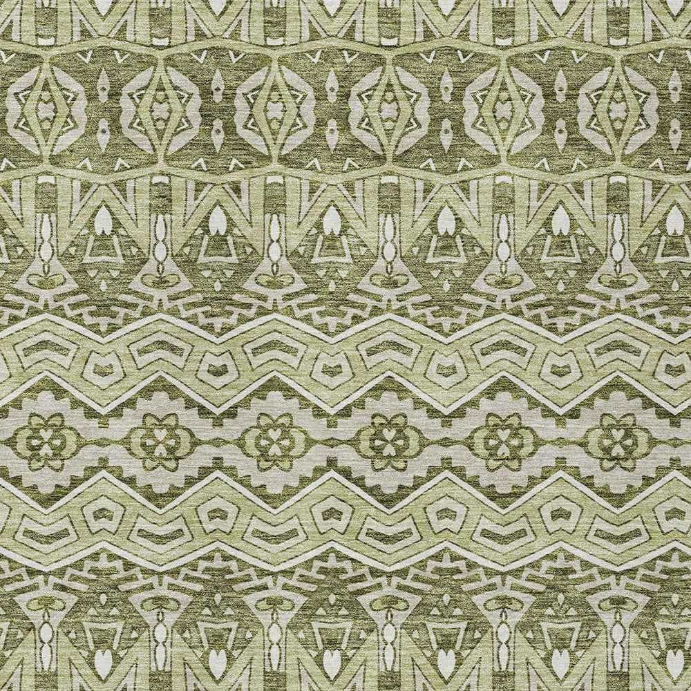 5' X 8' Artichoke Green Gray And Ivory Moroccan Washable Indoor Outdoor Area Rug
