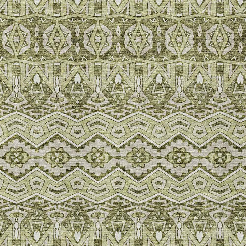 5' X 8' Artichoke Green Gray And Ivory Moroccan Washable Indoor Outdoor Area Rug