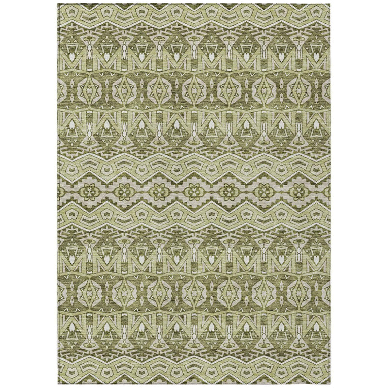 5' X 8' Artichoke Green Gray And Ivory Moroccan Washable Indoor Outdoor Area Rug