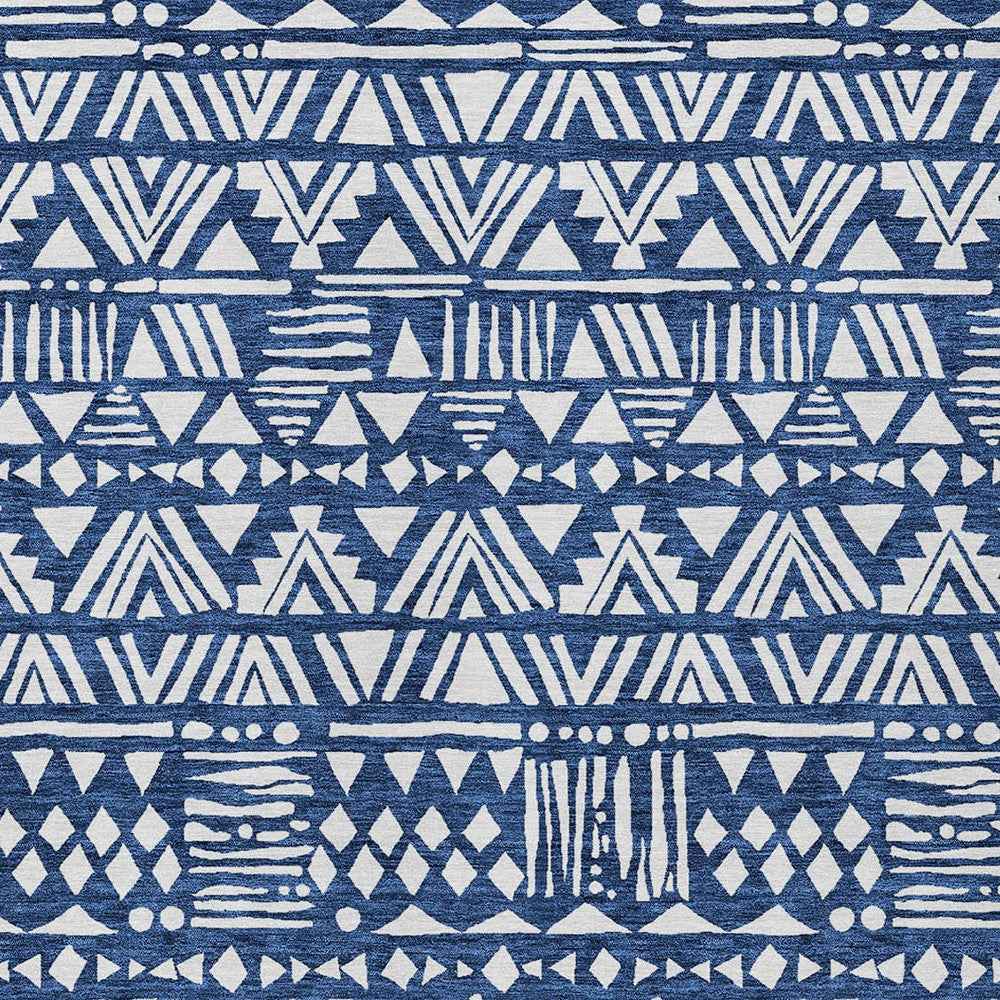 9' X 12' Navy Blue And Ivory Southwestern Washable Indoor Outdoor Area Rug