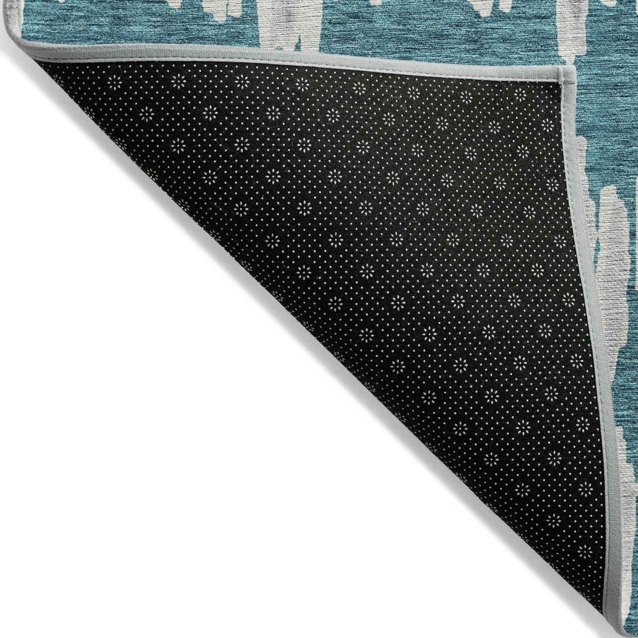 10' X 14' Teal Blue And Gray Striped Washable Indoor Outdoor Area Rug