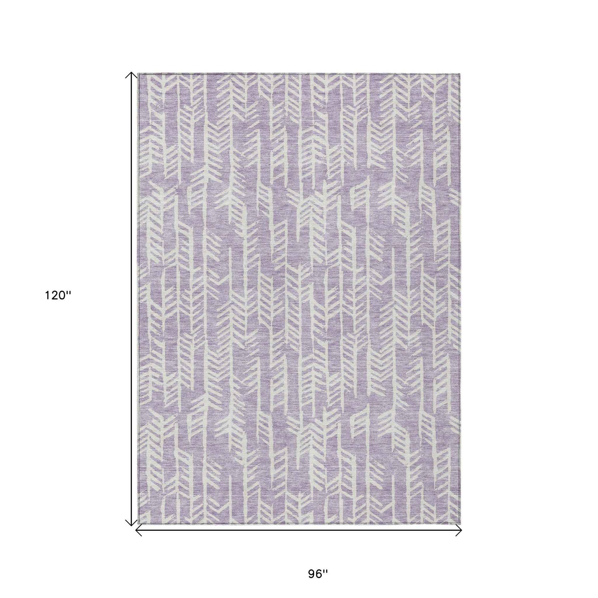 8' X 10' Lavender And Ivory Tribal Washable Indoor Outdoor Area Rug