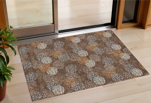 3' X 5' Brown Gray And Ivory Polka Dot Washable Indoor Outdoor Area Rug