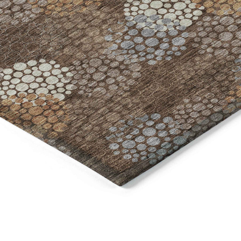 3' X 5' Brown Gray And Ivory Polka Dot Washable Indoor Outdoor Area Rug