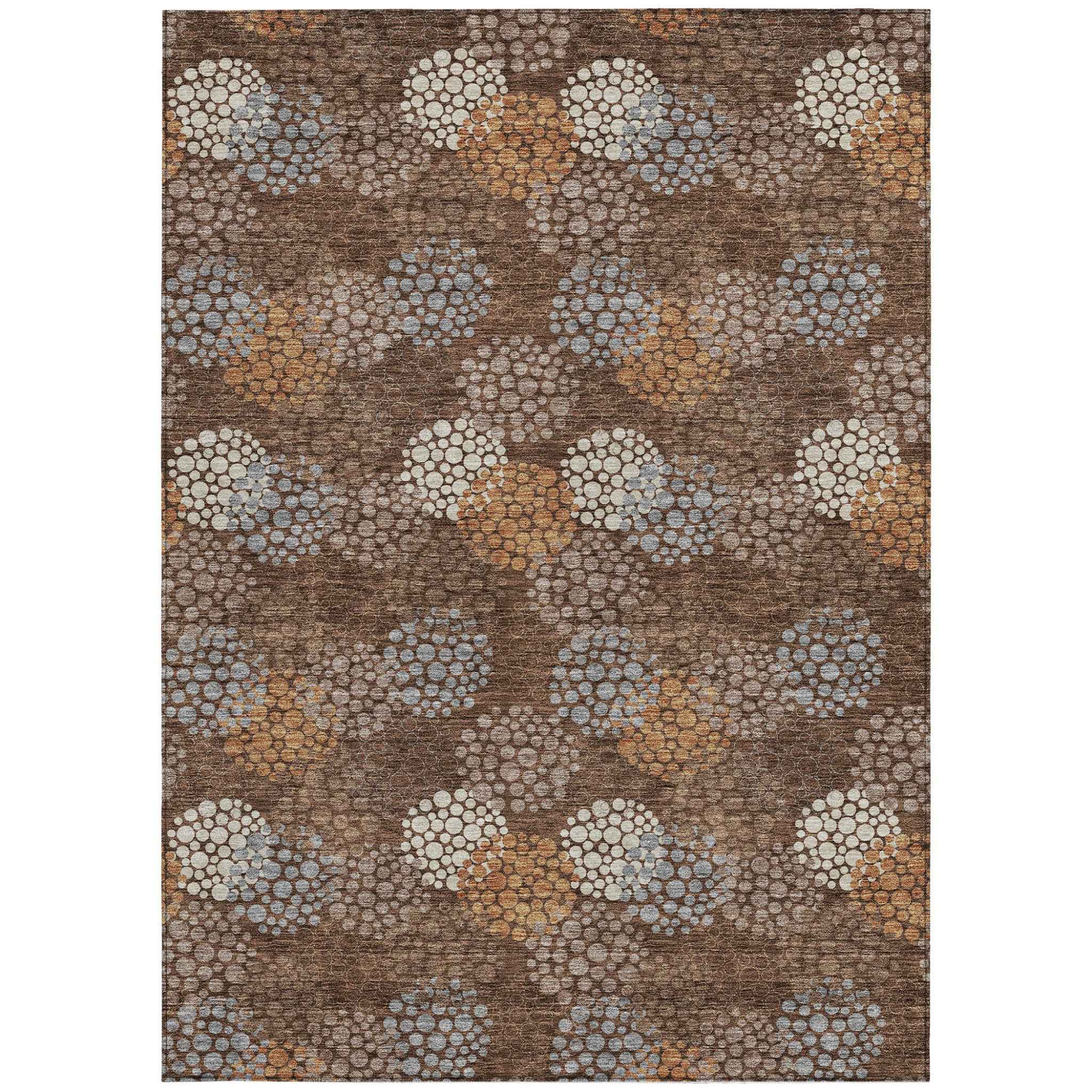 3' X 5' Brown Gray And Ivory Polka Dot Washable Indoor Outdoor Area Rug