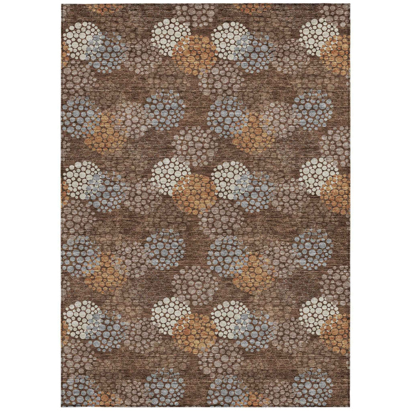 3' X 5' Brown Gray And Ivory Polka Dot Washable Indoor Outdoor Area Rug