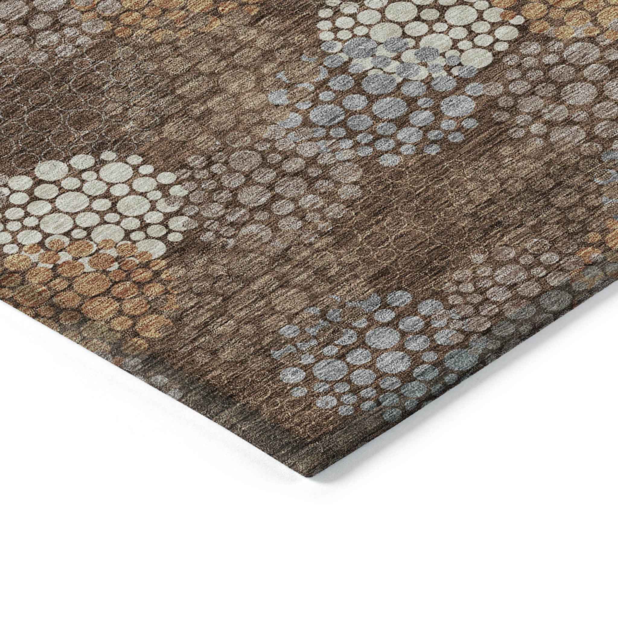 5' X 8' Brown Gray And Ivory Polka Dot Washable Indoor Outdoor Area Rug