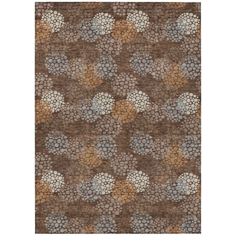 5' X 8' Brown Gray And Ivory Polka Dot Washable Indoor Outdoor Area Rug