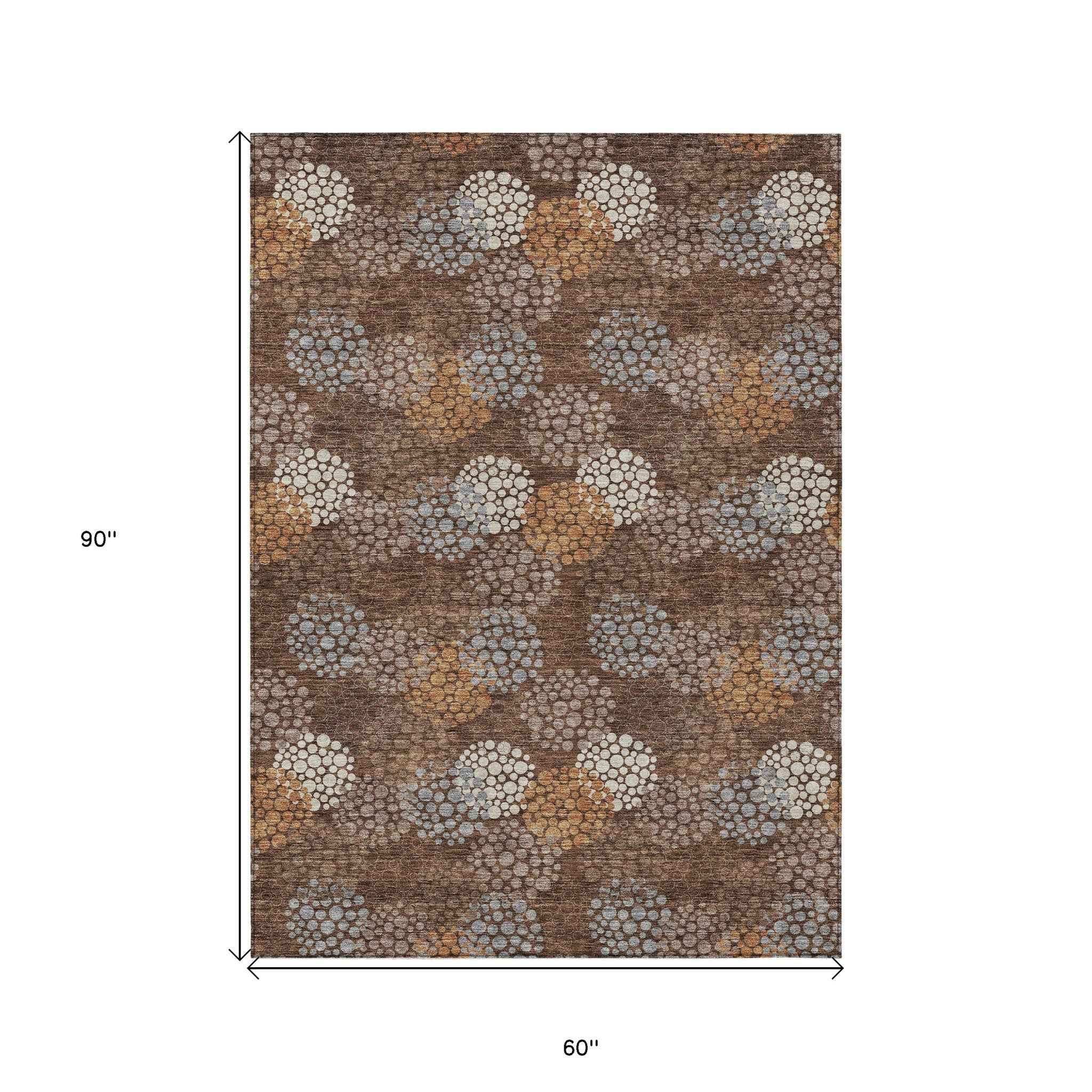 5' X 8' Brown Gray And Ivory Polka Dot Washable Indoor Outdoor Area Rug