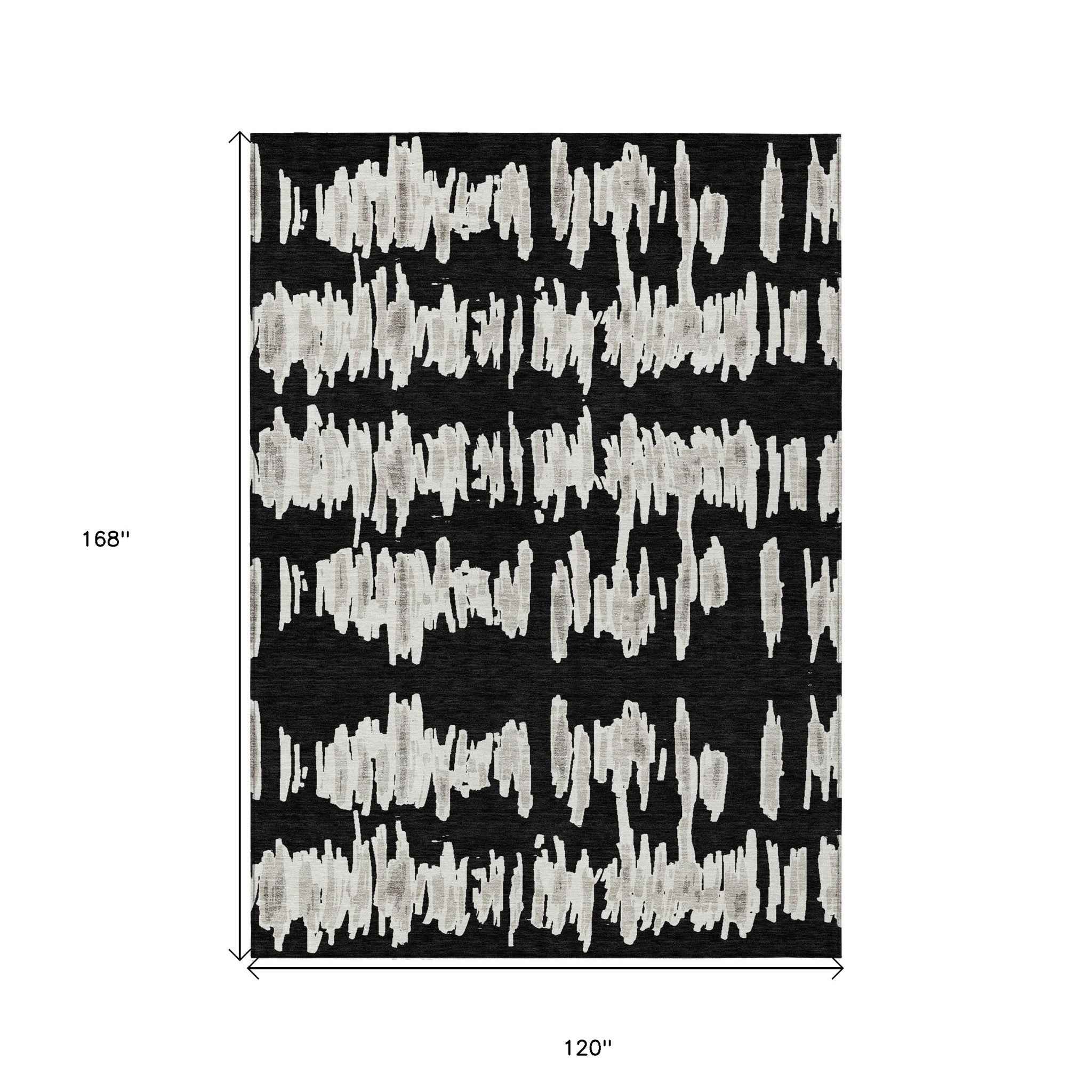 10' X 14' Black Ivory And Gray Striped Washable Indoor Outdoor Area Rug