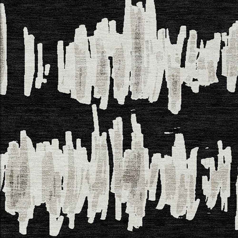 10' X 14' Black Ivory And Gray Striped Washable Indoor Outdoor Area Rug