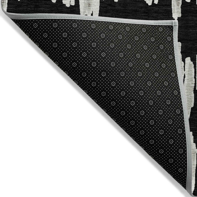 10' X 14' Black Ivory And Gray Striped Washable Indoor Outdoor Area Rug