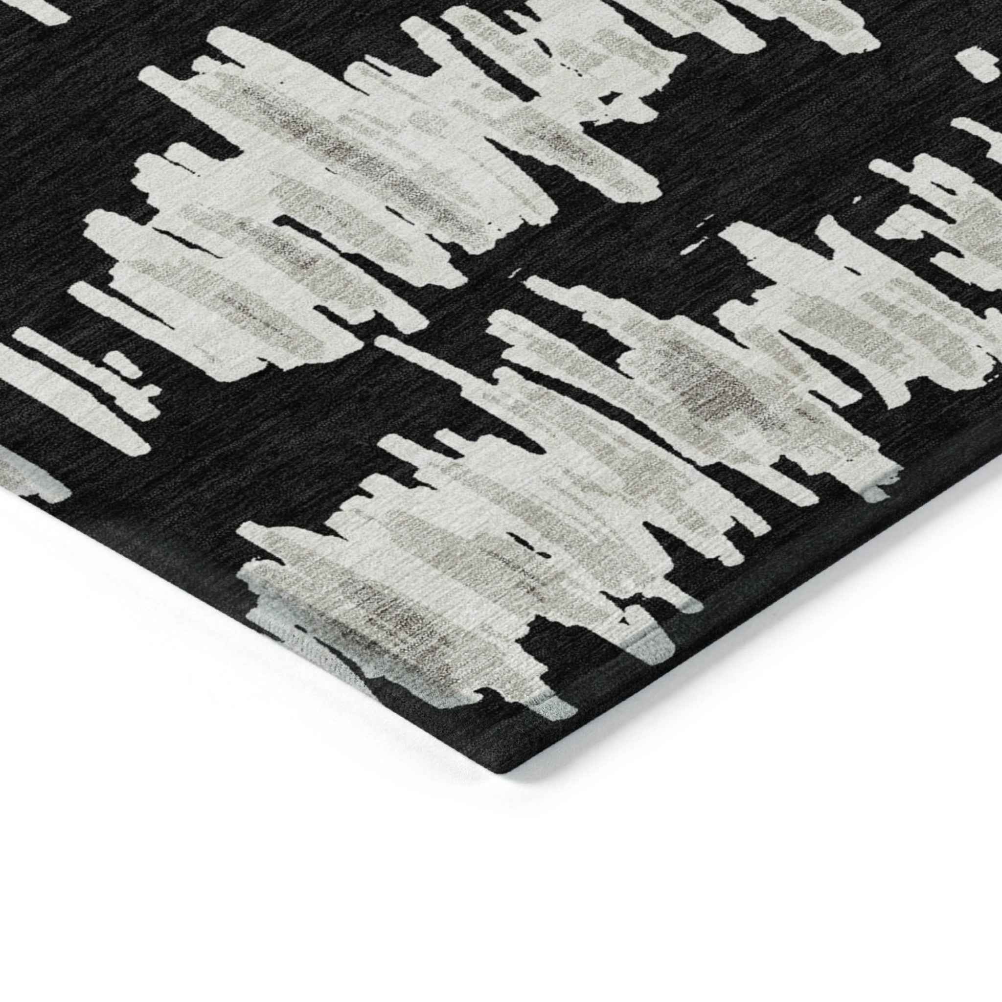 10' X 14' Black Ivory And Gray Striped Washable Indoor Outdoor Area Rug