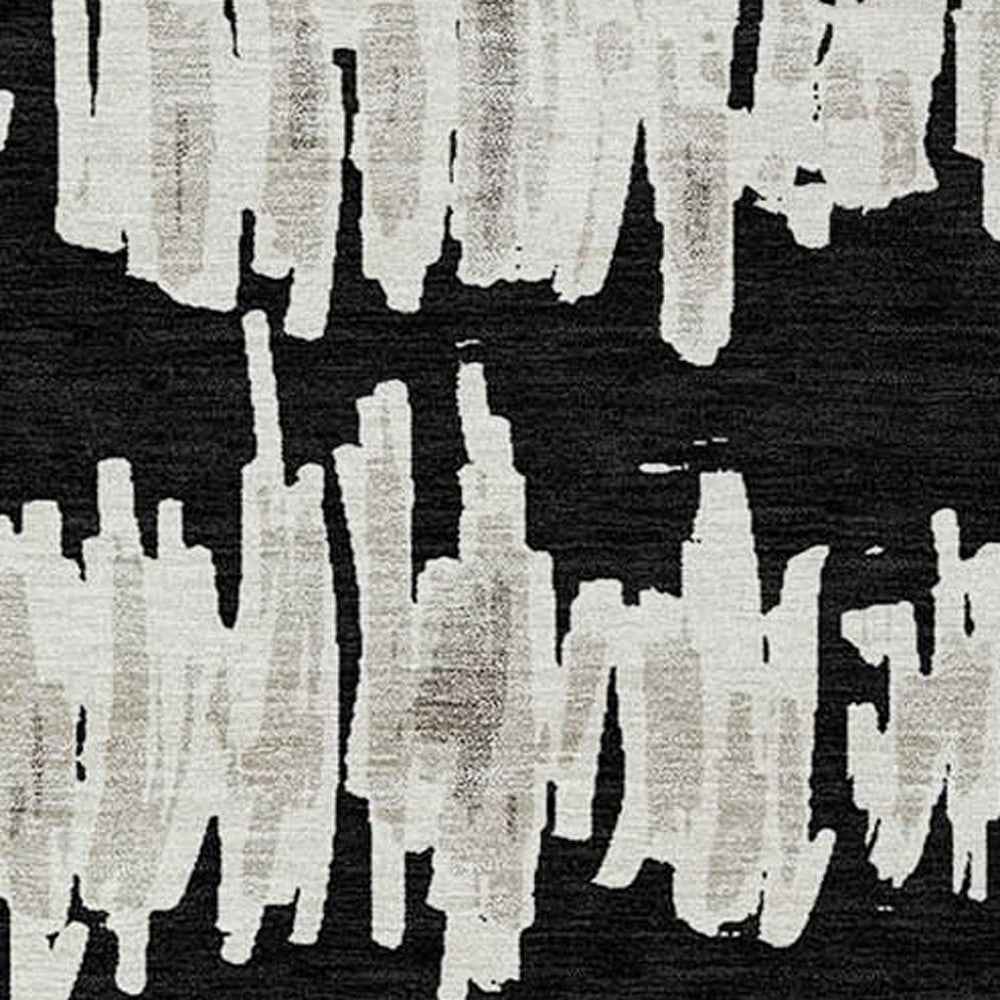 10' X 14' Black Ivory And Gray Striped Washable Indoor Outdoor Area Rug