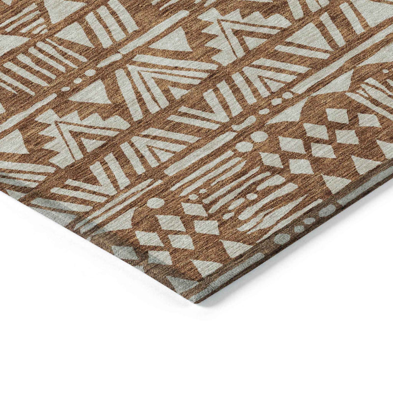 10' X 14' Terra Cotta And Beige Southwestern Washable Indoor Outdoor Area Rug