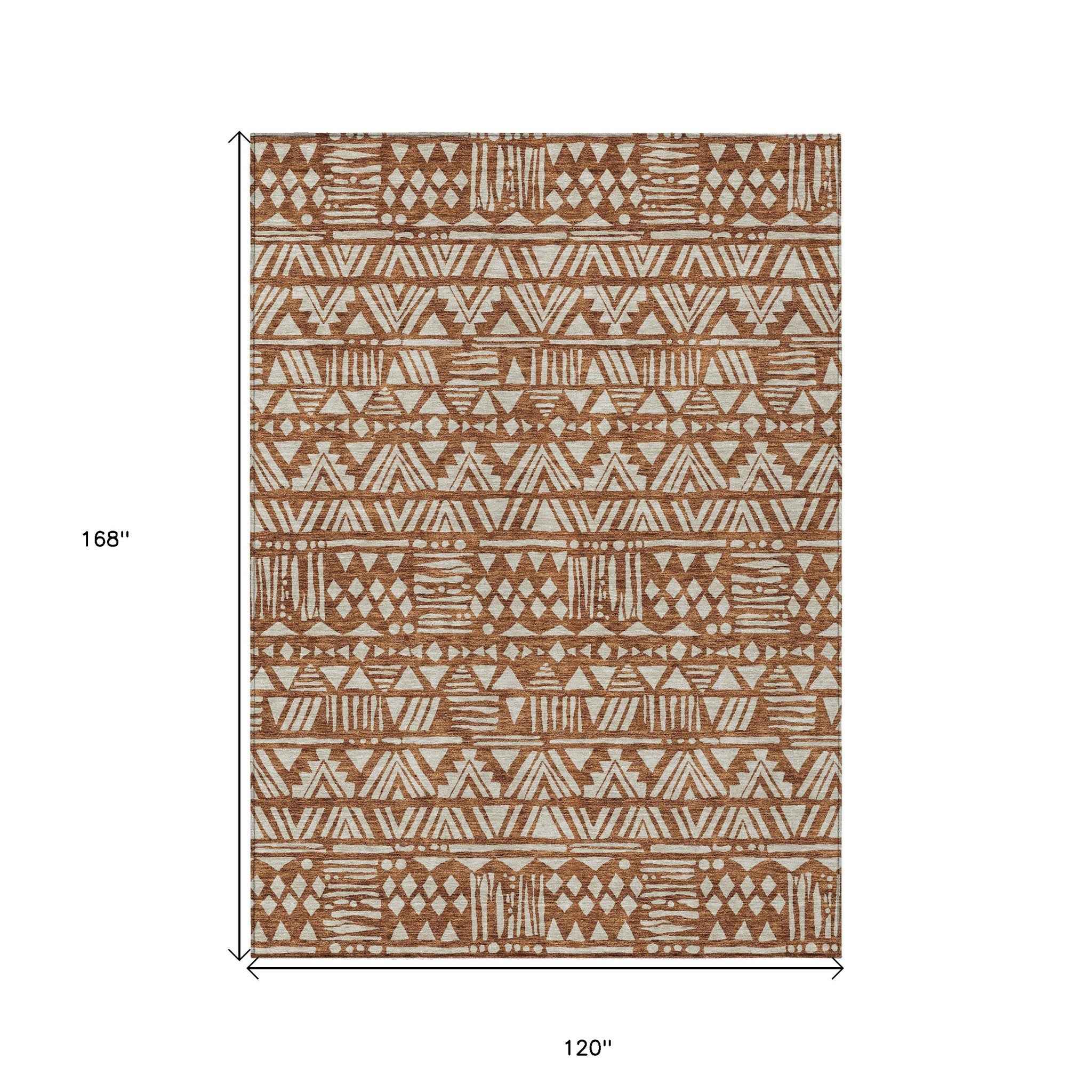 10' X 14' Terra Cotta And Beige Southwestern Washable Indoor Outdoor Area Rug