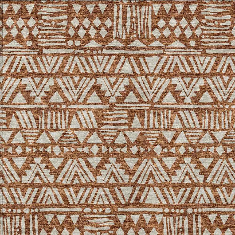 10' X 14' Terra Cotta And Beige Southwestern Washable Indoor Outdoor Area Rug