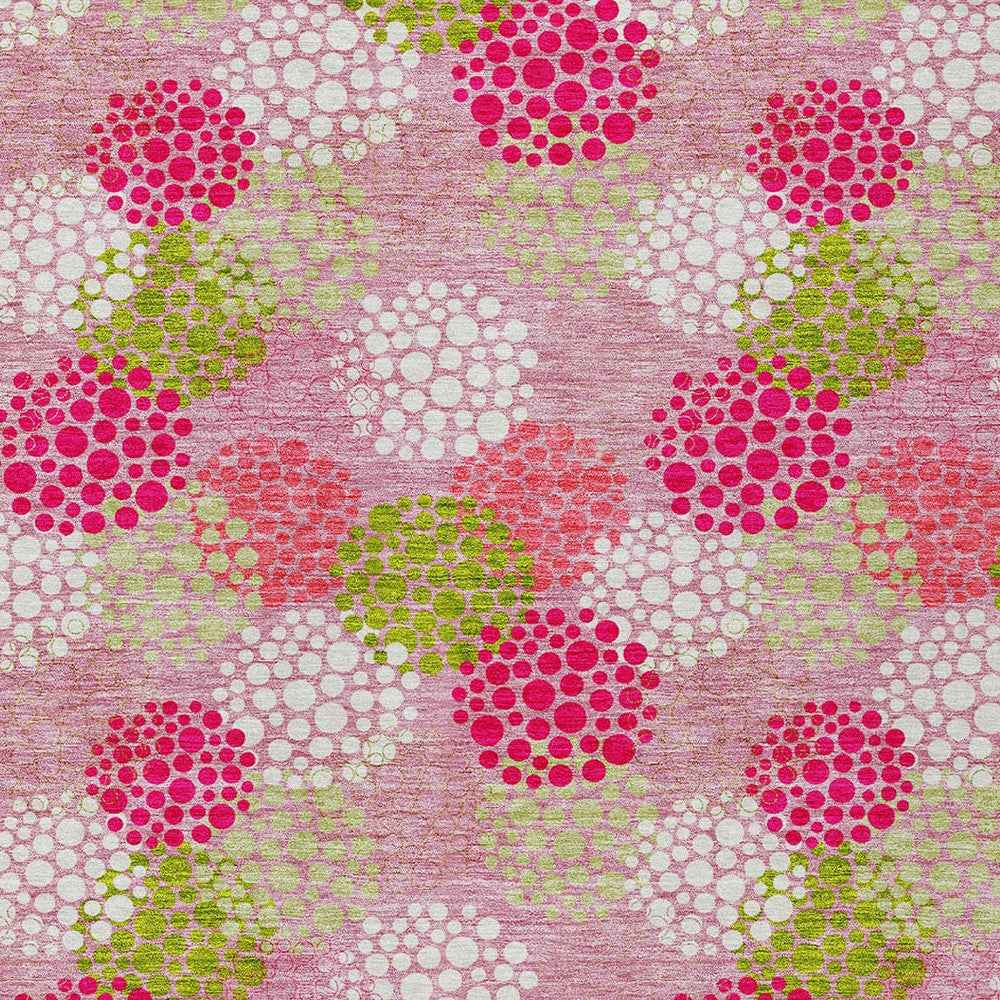 10' X 14' Pink Green And Ivory Polka Dot Washable Indoor Outdoor Area Rug