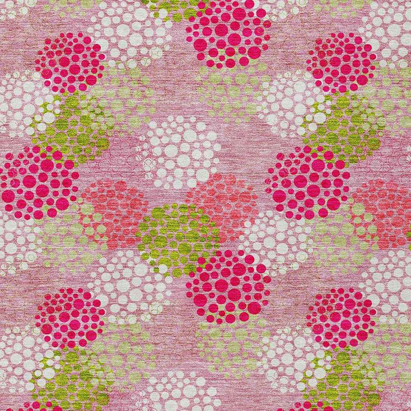 10' X 14' Pink Green And Ivory Polka Dot Washable Indoor Outdoor Area Rug