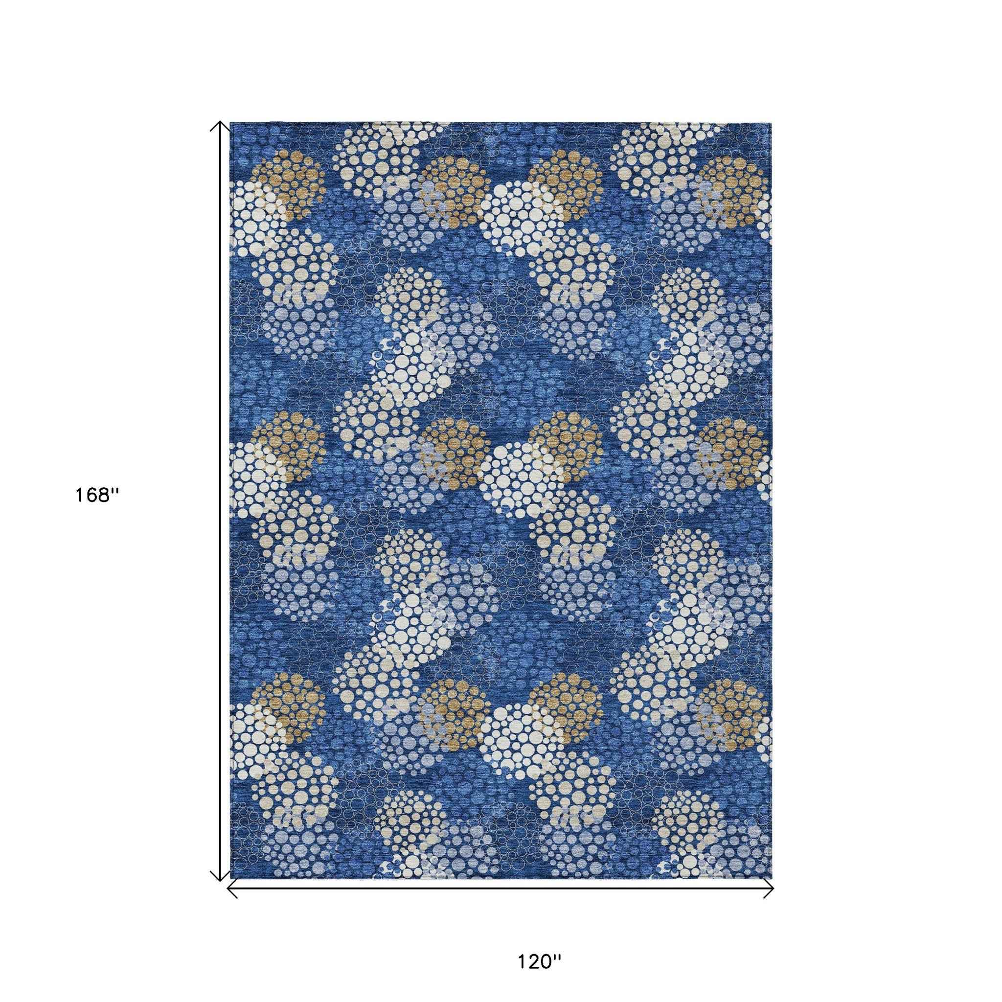 10' X 14' Navy Blue Brown And Ivory Polka Dot Washable Indoor Outdoor Area Rug