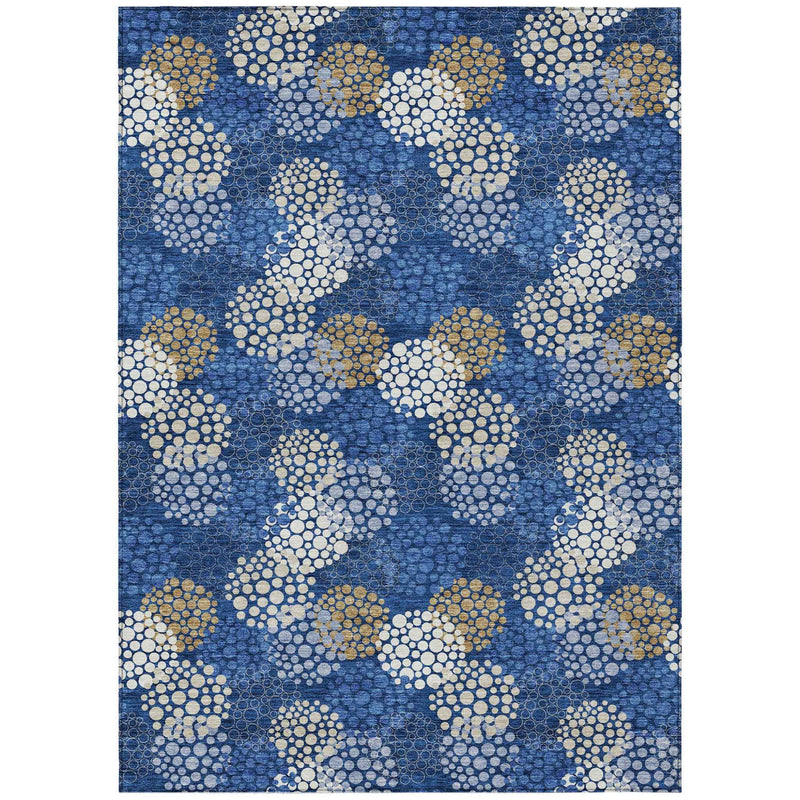 10' X 14' Navy Blue Brown And Ivory Polka Dot Washable Indoor Outdoor Area Rug