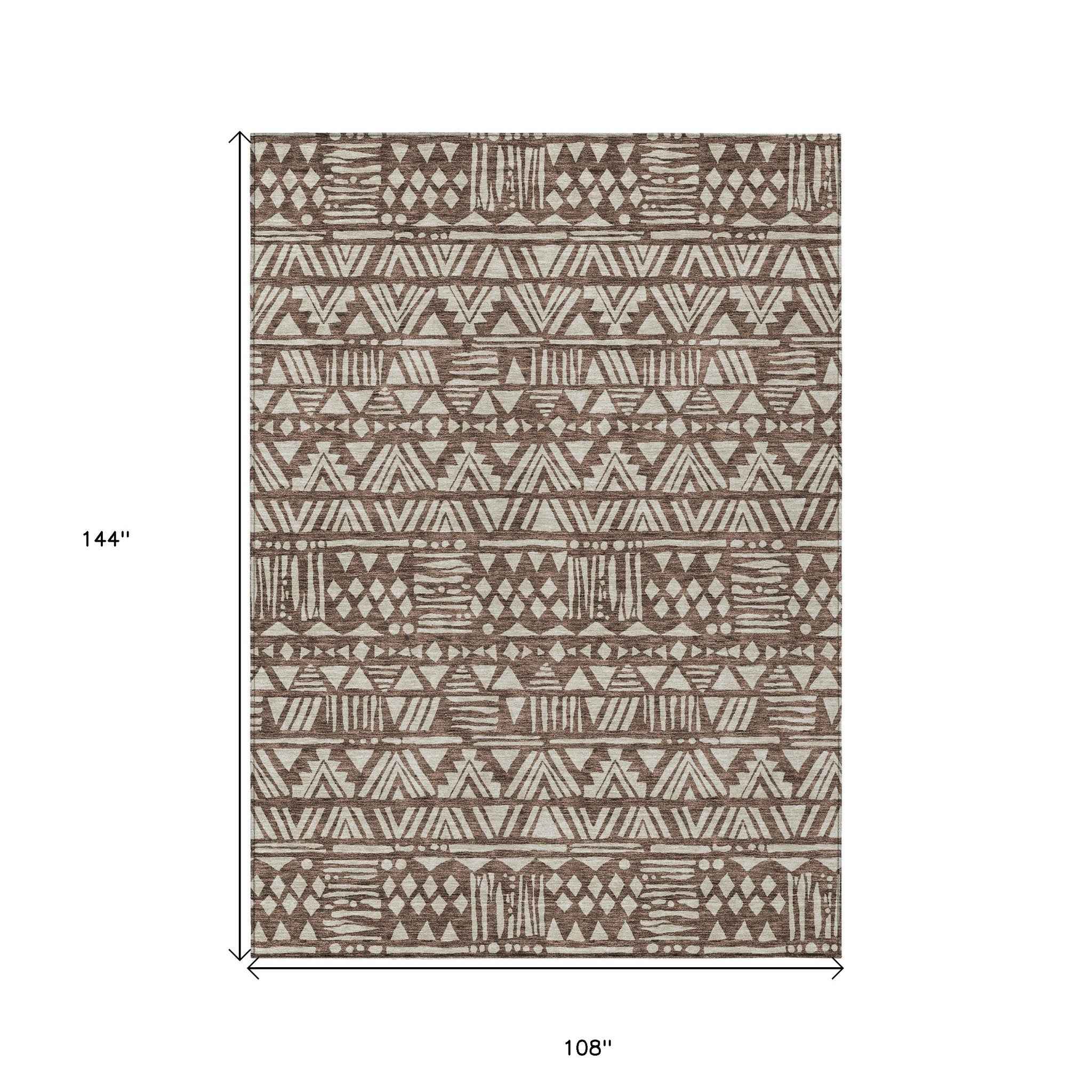 9' X 12' Brown And Beige Southwestern Washable Indoor Outdoor Area Rug