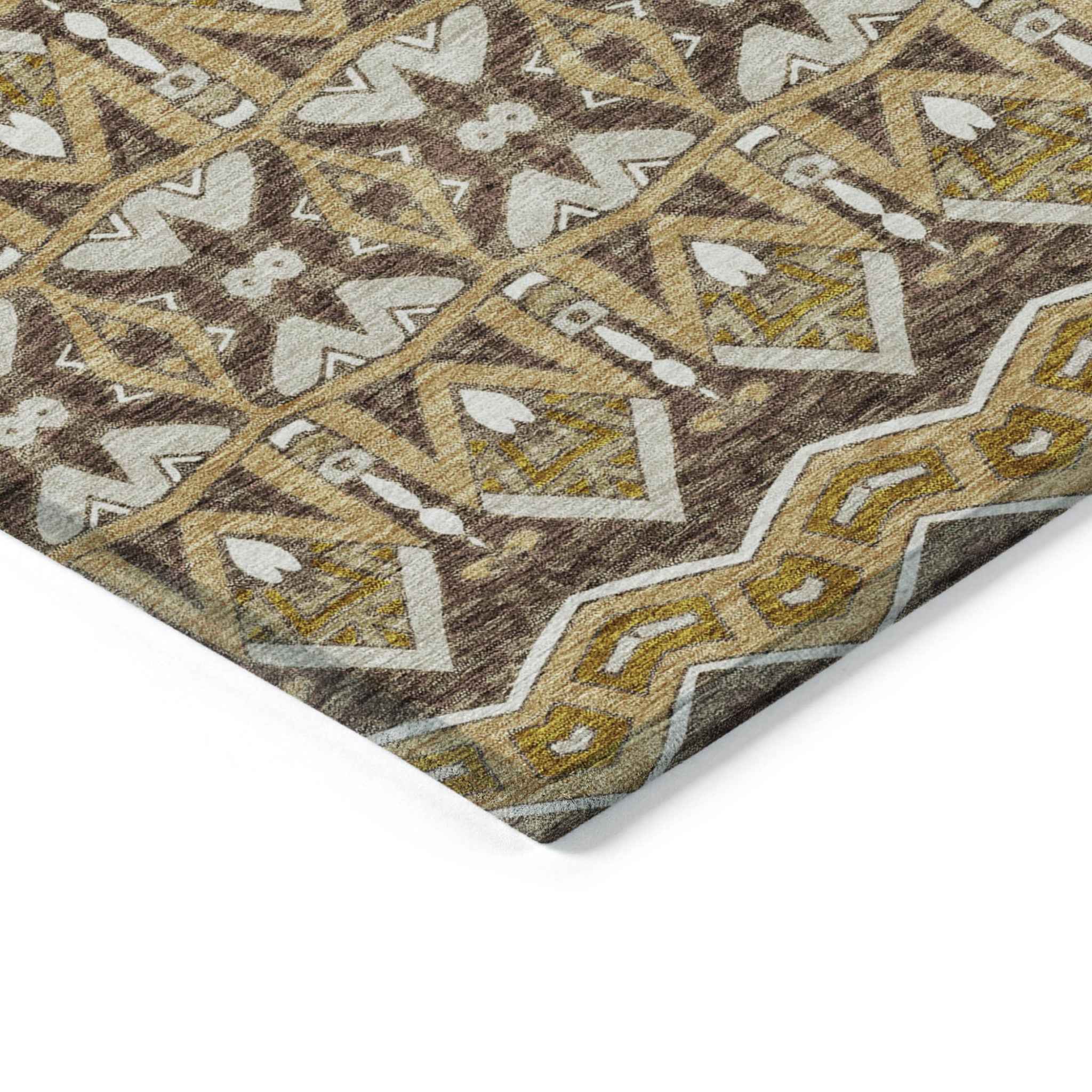 9' X 12' Gold Brown And Beige Moroccan Washable Indoor Outdoor Area Rug