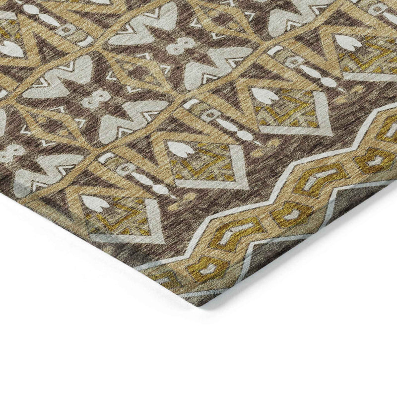 9' X 12' Gold Brown And Beige Moroccan Washable Indoor Outdoor Area Rug