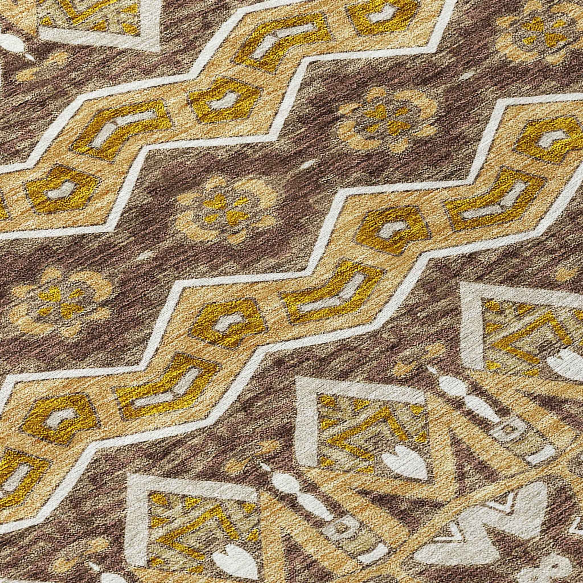 9' X 12' Gold Brown And Beige Moroccan Washable Indoor Outdoor Area Rug