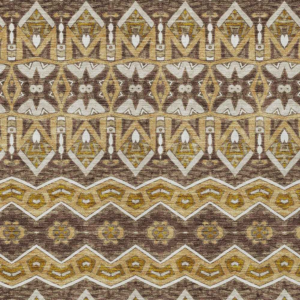 9' X 12' Gold Brown And Beige Moroccan Washable Indoor Outdoor Area Rug