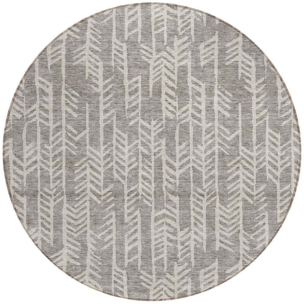8' Taupe And Beige Round Tribal Washable Indoor Outdoor Area Rug