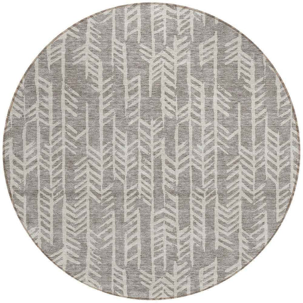 8' Taupe And Beige Round Tribal Washable Indoor Outdoor Area Rug