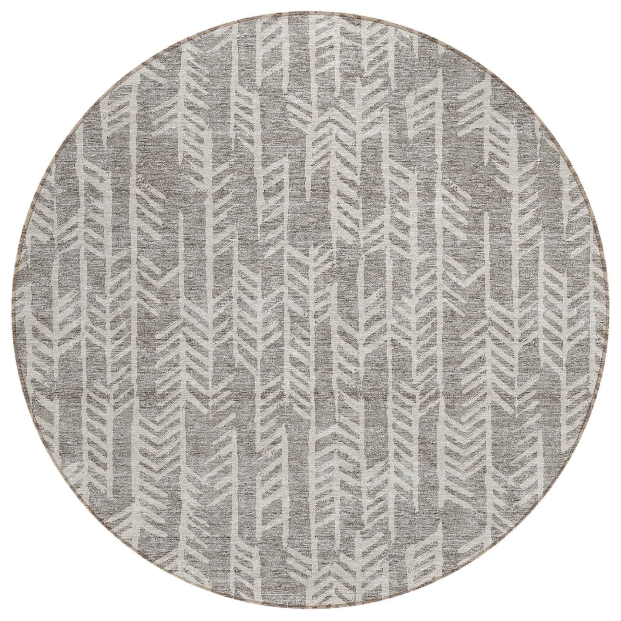 8' Taupe And Beige Round Tribal Washable Indoor Outdoor Area Rug