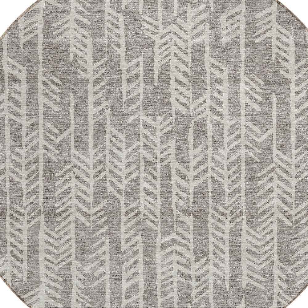 8' Taupe And Beige Round Tribal Washable Indoor Outdoor Area Rug