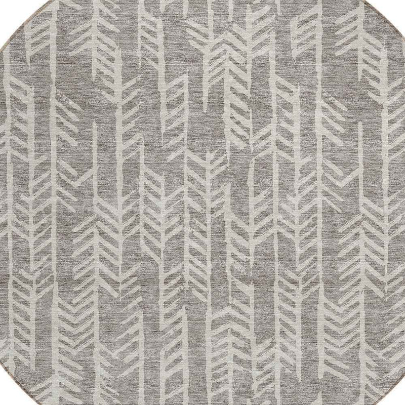 8' Taupe And Beige Round Tribal Washable Indoor Outdoor Area Rug