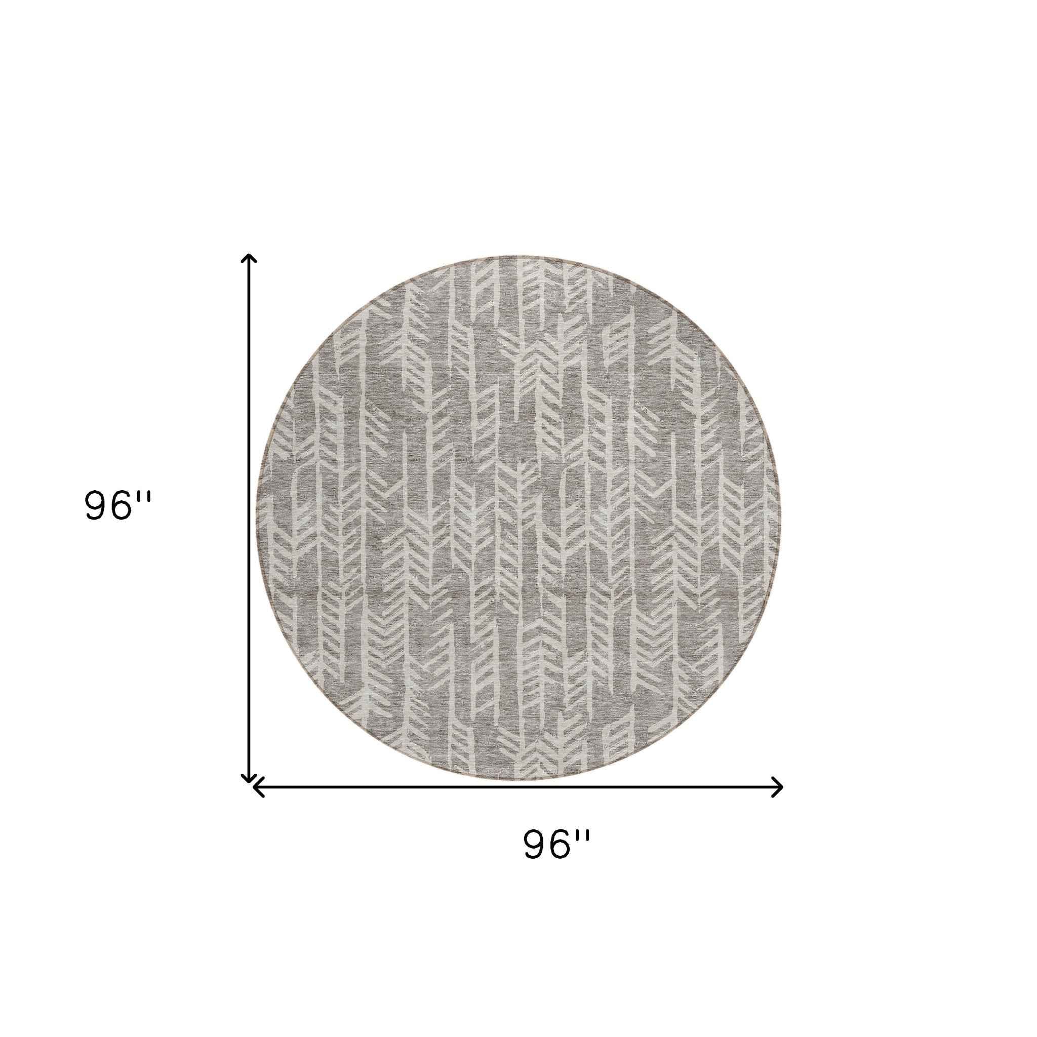 8' Taupe And Beige Round Tribal Washable Indoor Outdoor Area Rug
