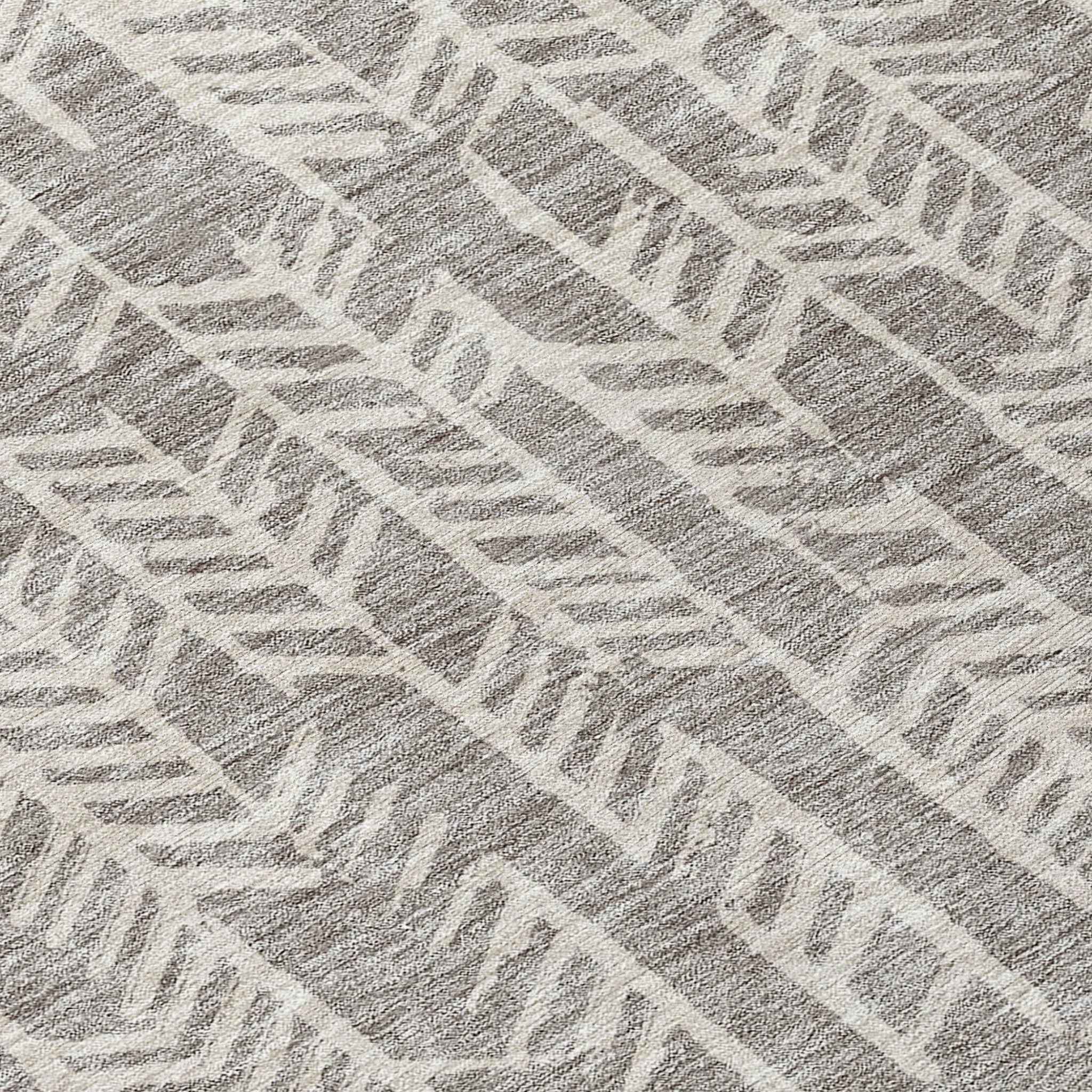 8' Taupe And Beige Round Tribal Washable Indoor Outdoor Area Rug