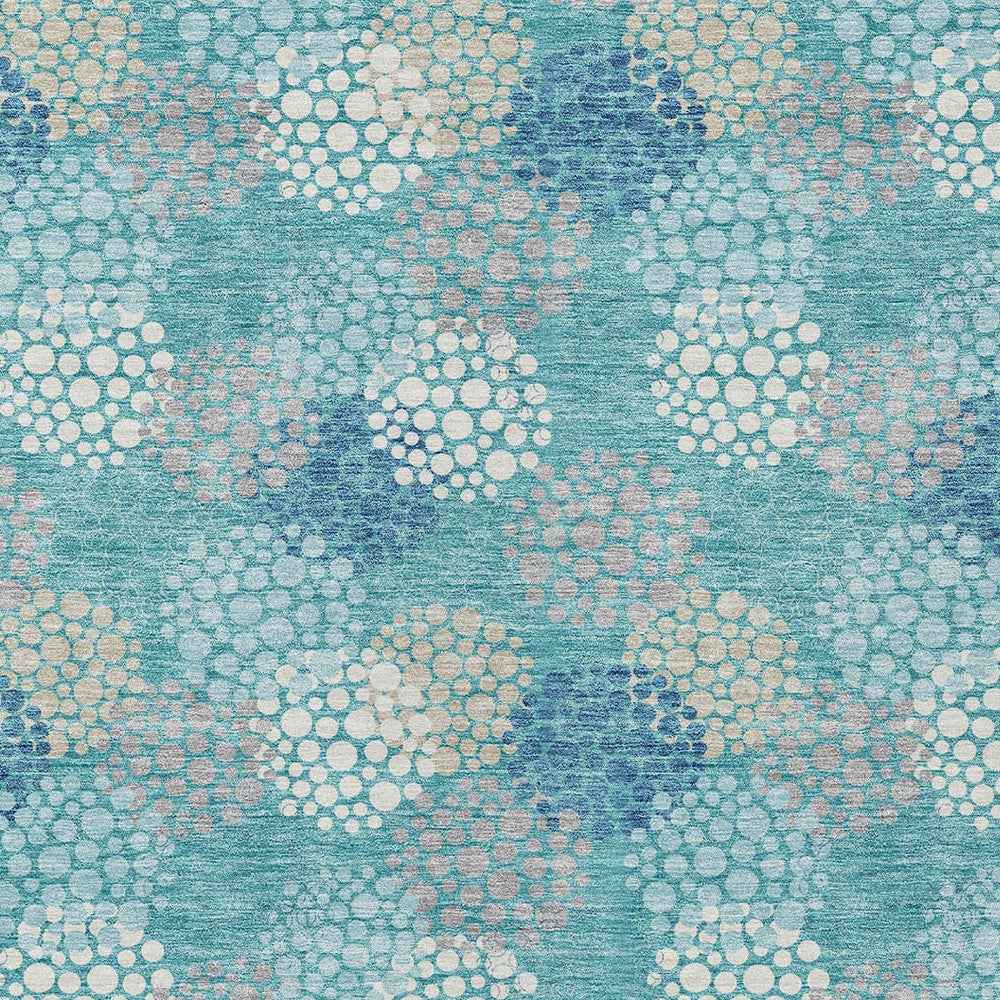 5' X 8' Teal Blue Gray And Ivory Polka Dot Washable Indoor Outdoor Area Rug