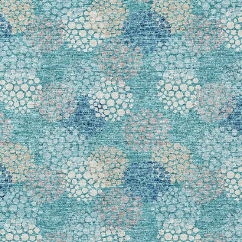 5' X 8' Teal Blue Gray And Ivory Polka Dot Washable Indoor Outdoor Area Rug