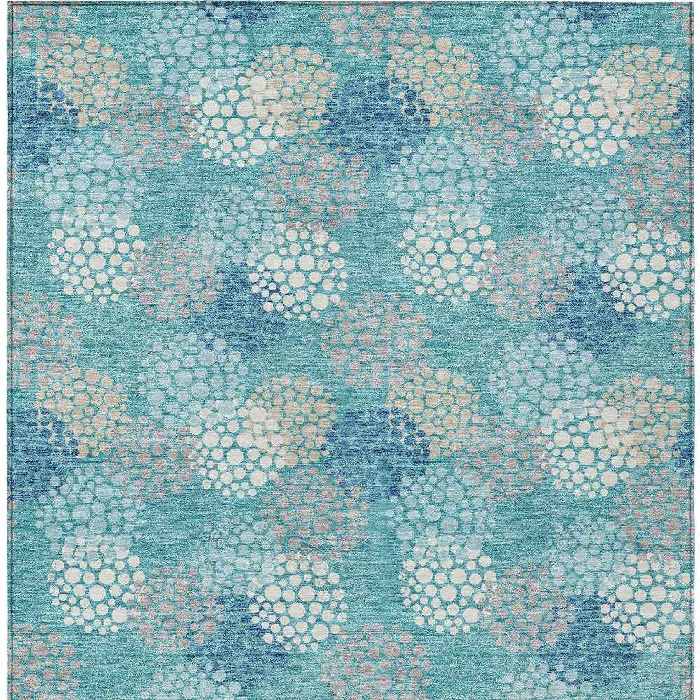 5' X 8' Teal Blue Gray And Ivory Polka Dot Washable Indoor Outdoor Area Rug