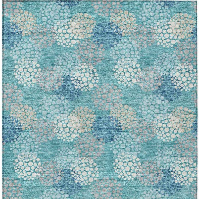 5' X 8' Teal Blue Gray And Ivory Polka Dot Washable Indoor Outdoor Area Rug