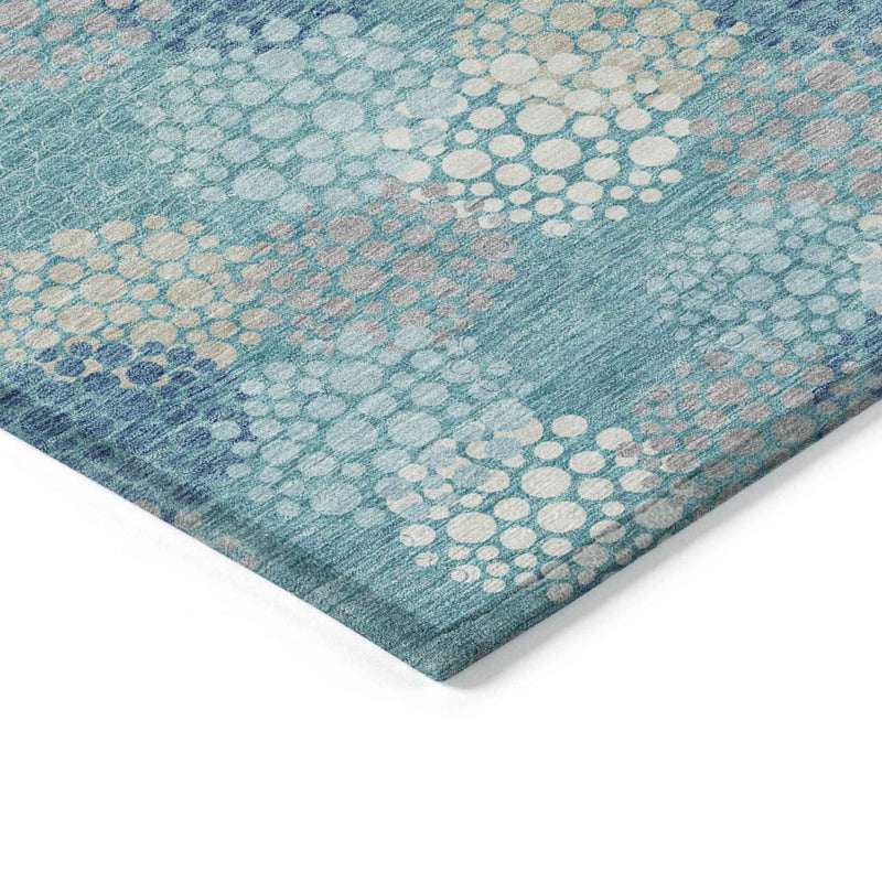 5' X 8' Teal Blue Gray And Ivory Polka Dot Washable Indoor Outdoor Area Rug