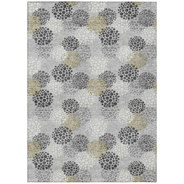 8' X 10' Gray Silver And Ivory Polka Dot Washable Indoor Outdoor Area Rug