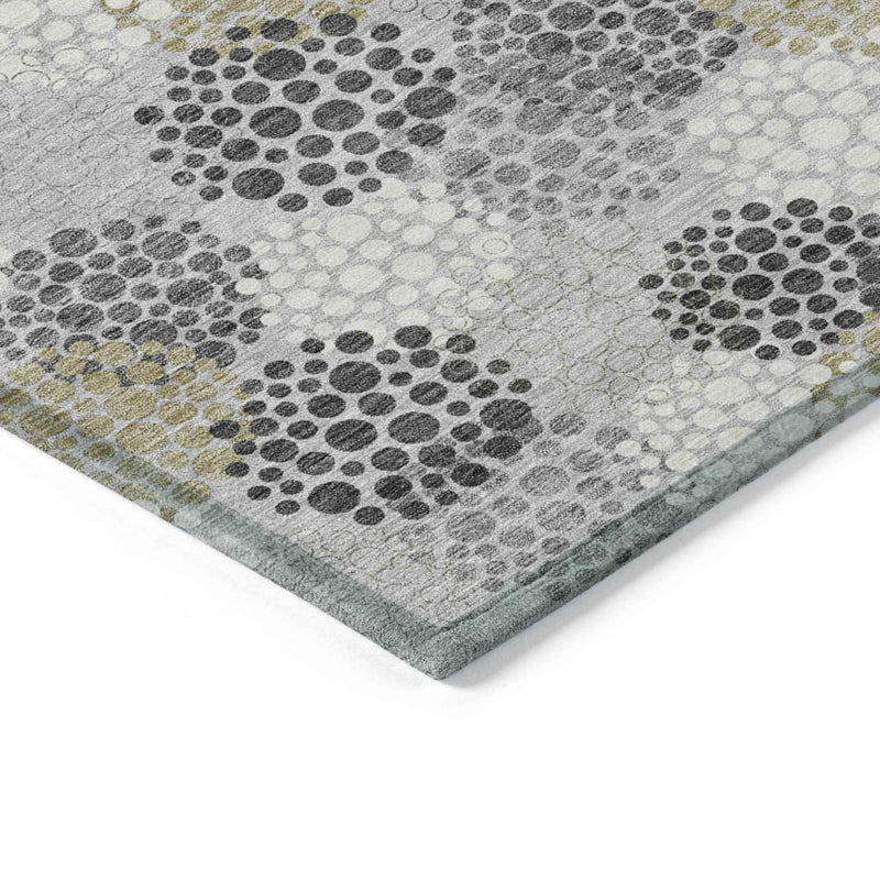 8' X 10' Gray Silver And Ivory Polka Dot Washable Indoor Outdoor Area Rug