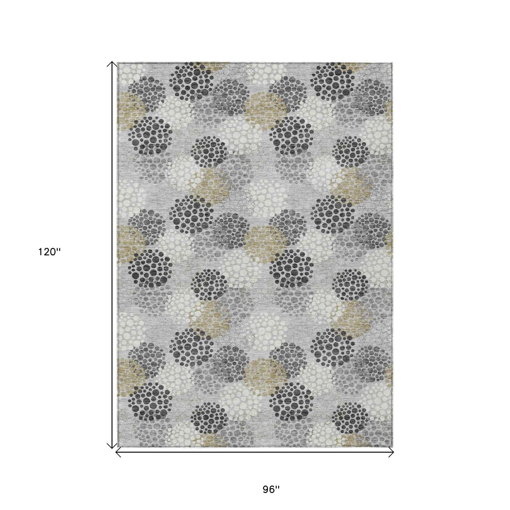 8' X 10' Gray Silver And Ivory Polka Dot Washable Indoor Outdoor Area Rug