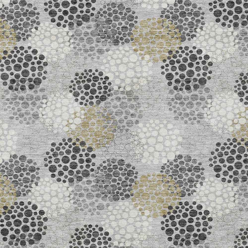 8' X 10' Gray Silver And Ivory Polka Dot Washable Indoor Outdoor Area Rug