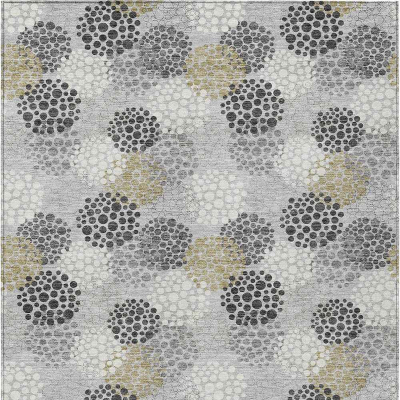 8' X 10' Gray Silver And Ivory Polka Dot Washable Indoor Outdoor Area Rug