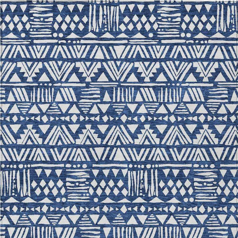 3' X 5' Navy Blue And Ivory Southwestern Washable Indoor Outdoor Area Rug