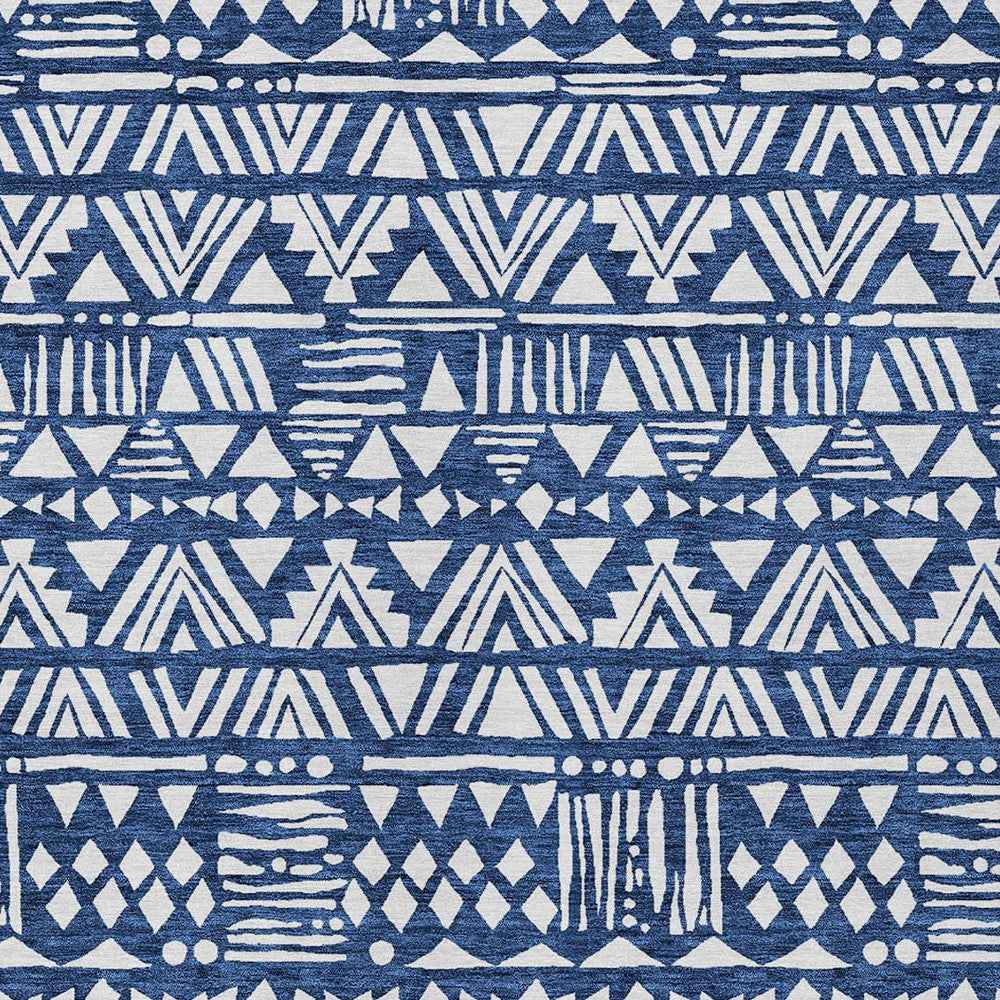 3' X 5' Navy Blue And Ivory Southwestern Washable Indoor Outdoor Area Rug